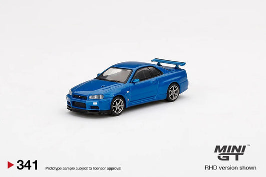 Mini GT 1/64 Nissan Skyline GT-R (R34) V - Spec II Bayside Blue RHD